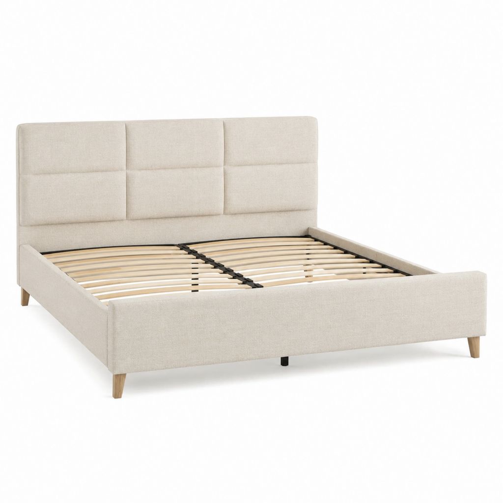 Polsterbett Doppelbett Beige Polyester rechteckig mit Lattenrost 160 x 200 cm
