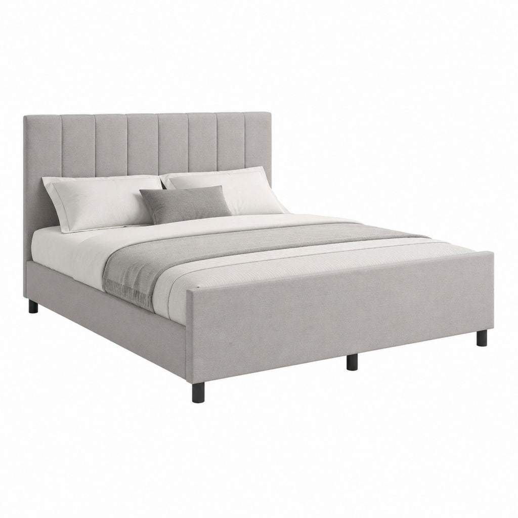 Polsterbett Doppelbett Hellgrau mit Polyesterbezug und Lattenrost 160 x 200 cm