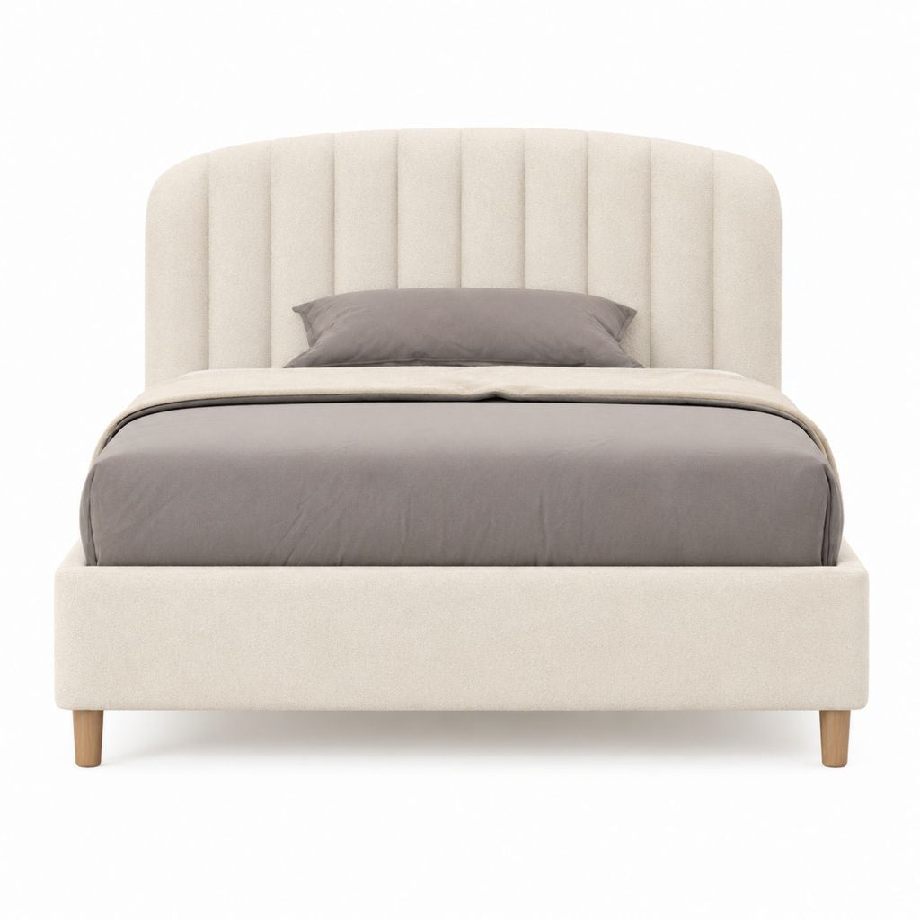 Polsterbett Doppelbett Beige Polyester mit gepolstertem Kopfteil 160 x 200 cm