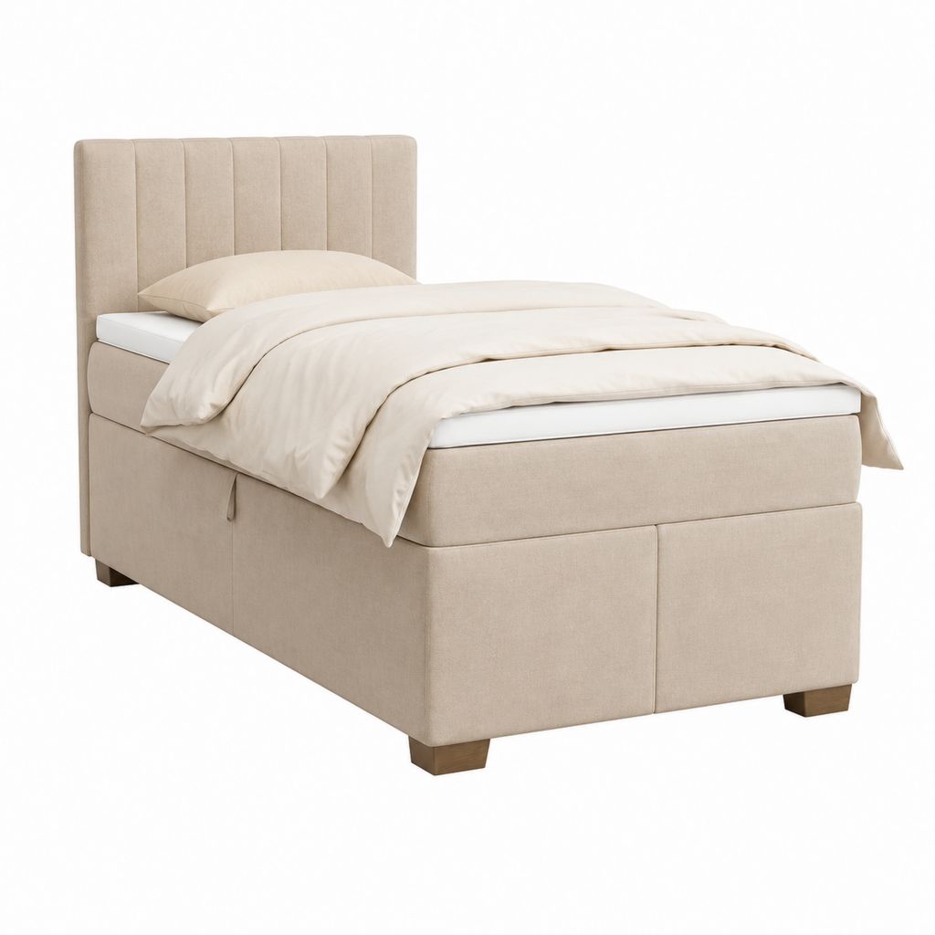 Polsterbett mit Bettkasten Beige Polyester Rechteckig 90 x 200 cm