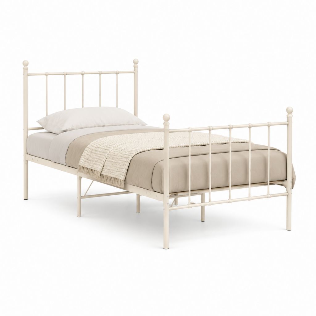 Einzelbett Bettgestell Cremeweiß pulverbeschichteter Stahl 90 x 200 cm