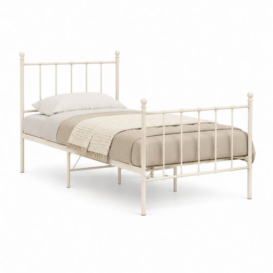 Einzelbett Bettgestell Cremeweiß pulverbeschichteter Stahl 90 x 200 cm