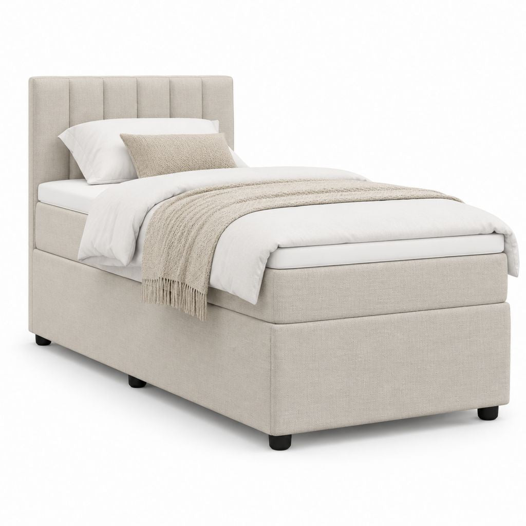 Polsterbett Beige mit Polyesterbezug und gepolstertem Kopfteil 90 x 200 cm