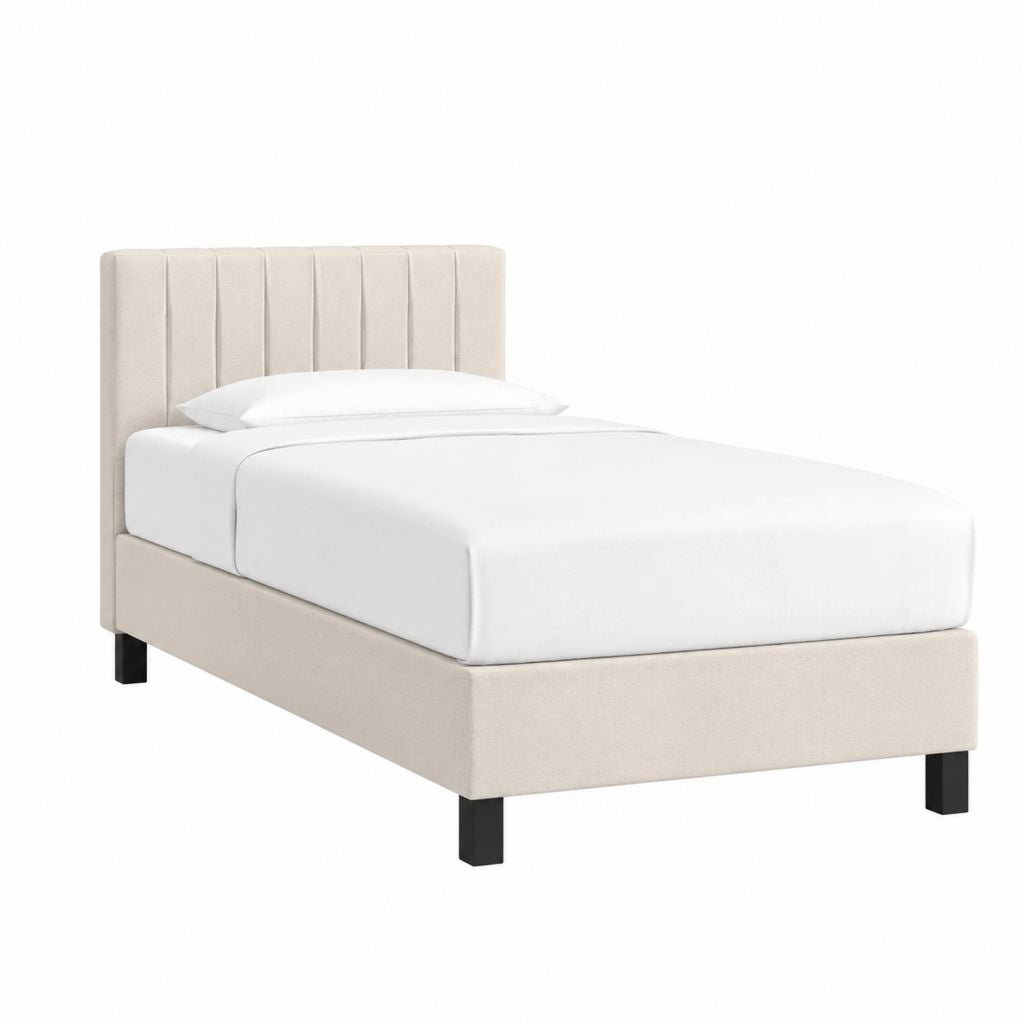 Polsterbett Bettgestell Beige Polyester Rechteckig 90 x 200 cm