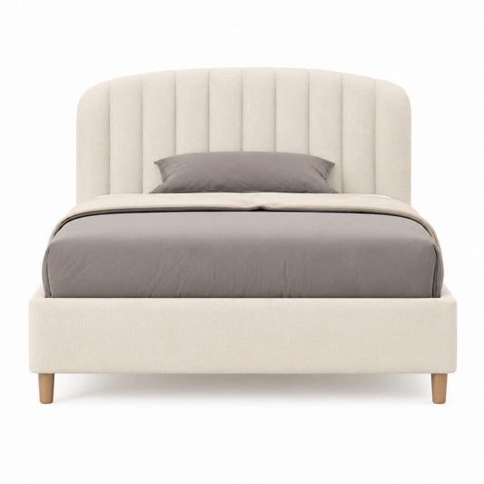 Polsterbett Doppelbett Beige Polyester mit gepolstertem Kopfteil 160 x 200 cm