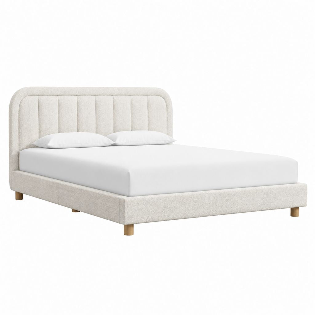 Polsterbett Doppelbett Cremeweiß Polyester Rechteckig mit gepolstertem Kopfteil 160 x 200 cm