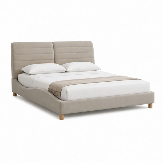 Polsterbett Doppelbett Beige Polyester mit gepolstertem Kopfteil 180 x 200 cm