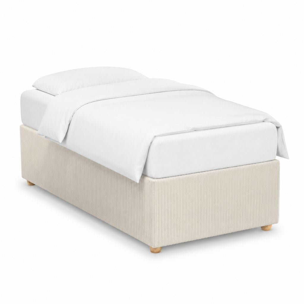 Polsterbett Bettgestell Beige Polyester Cord 90 x 200 cm rechteckig