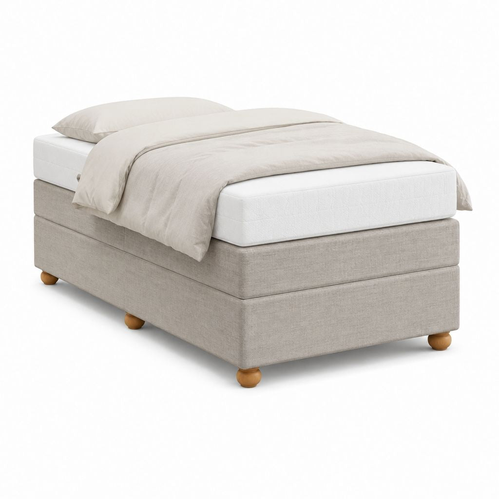 Boxspringbett Set Beige mit Matratze und Massivholzfüßen 160 x 200 cm