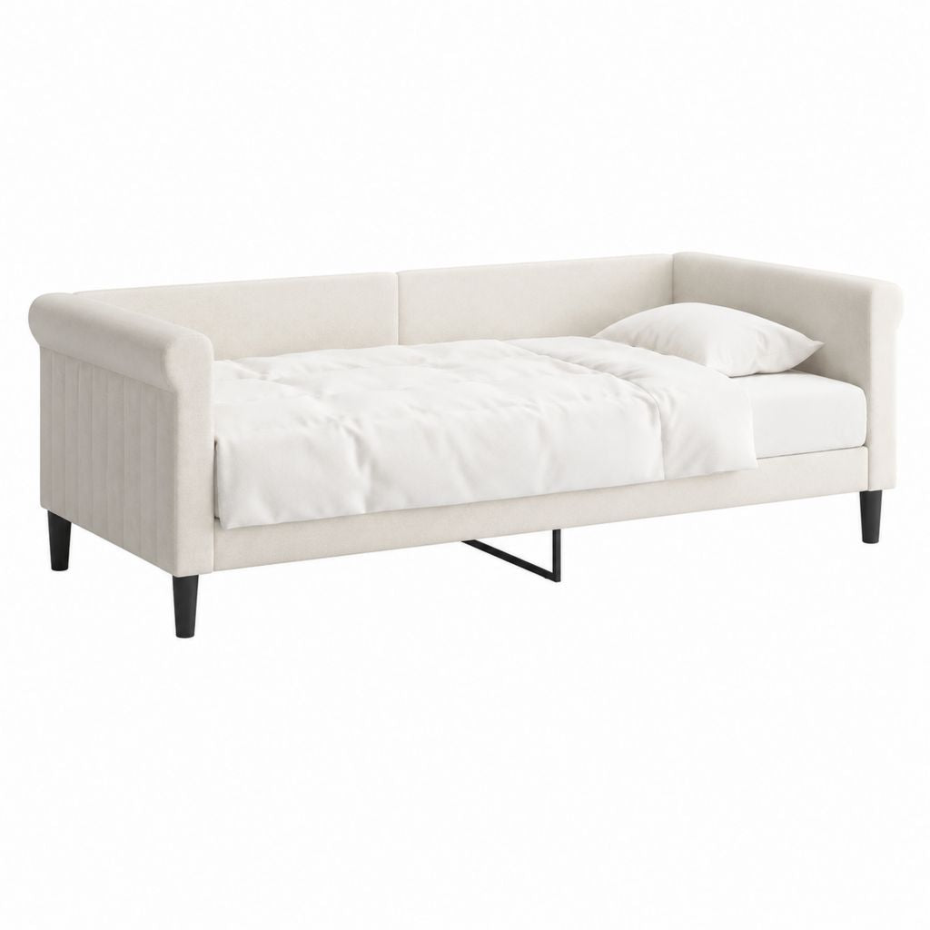 Tagesbett Polsterbett Beige Polyester-Samt Rechteckig 90 x 200 cm
