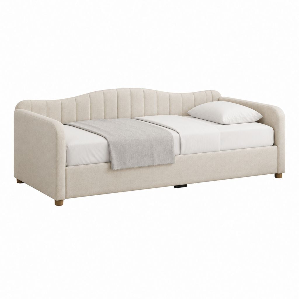 Tagesbett Polsterbett Beige Polyester rechteckig 90 x 200 cm