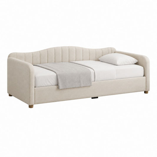 Tagesbett Polsterbett Beige Polyester rechteckig 90 x 200 cm