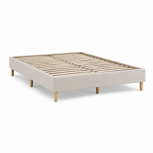 Polsterbettgestell Beige mit Lattenrost und Holzfüßen 160 x 200 cm