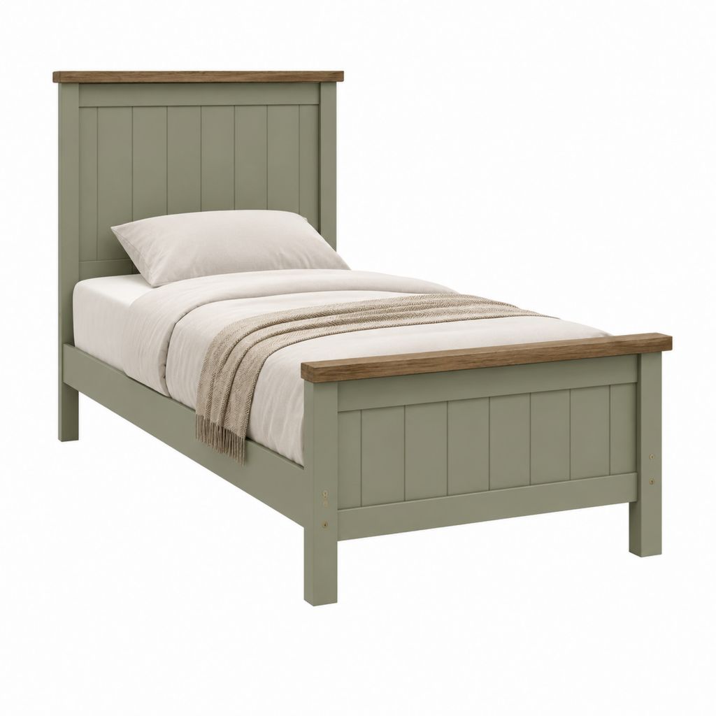 Einzelbett Bettgestell Salbeigrün aus Kiefer Massivholz und MDF rechteckig 90 x 200 cm