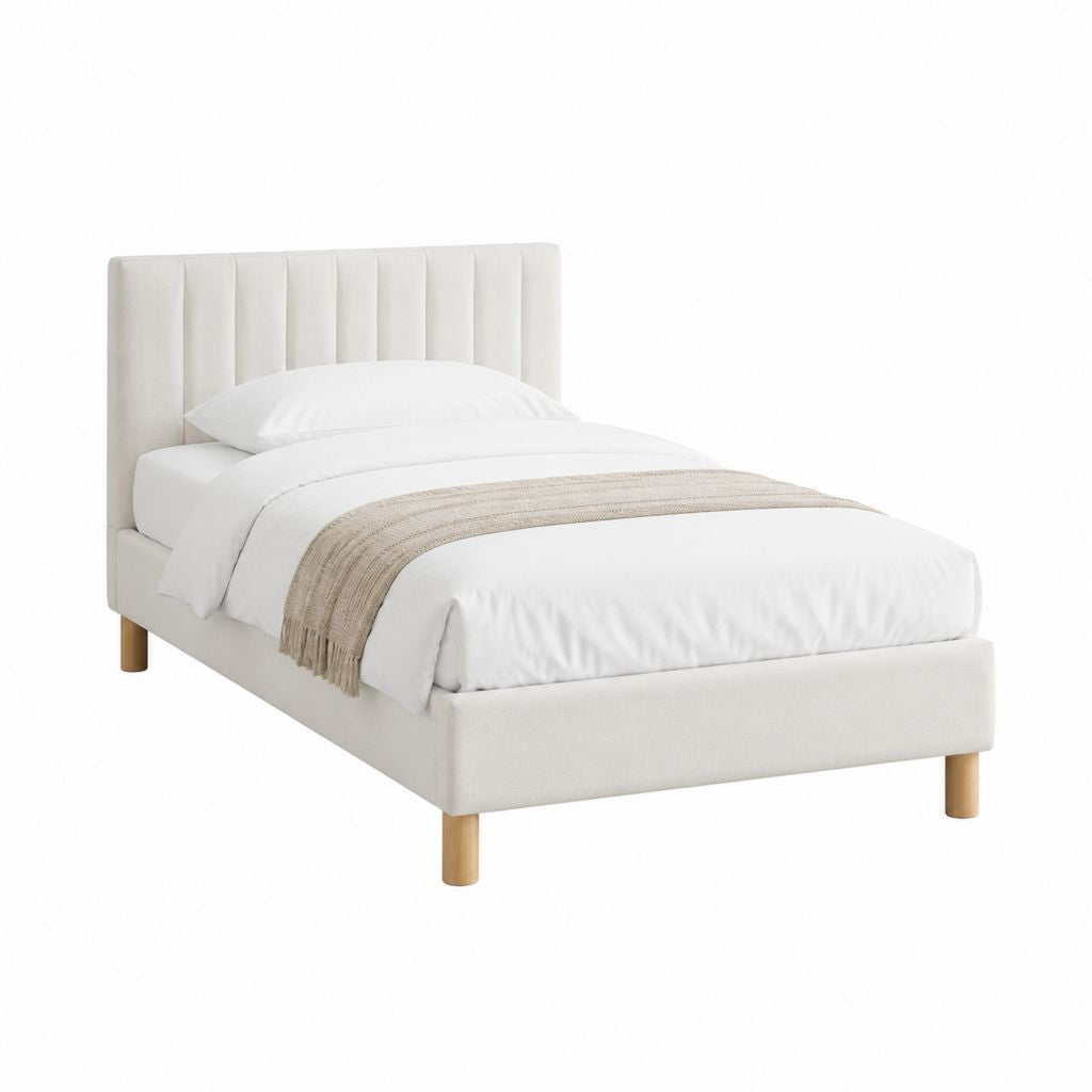 Polsterbett Einzelbett Creme Polyester Rechteckig 90 x 200 cm