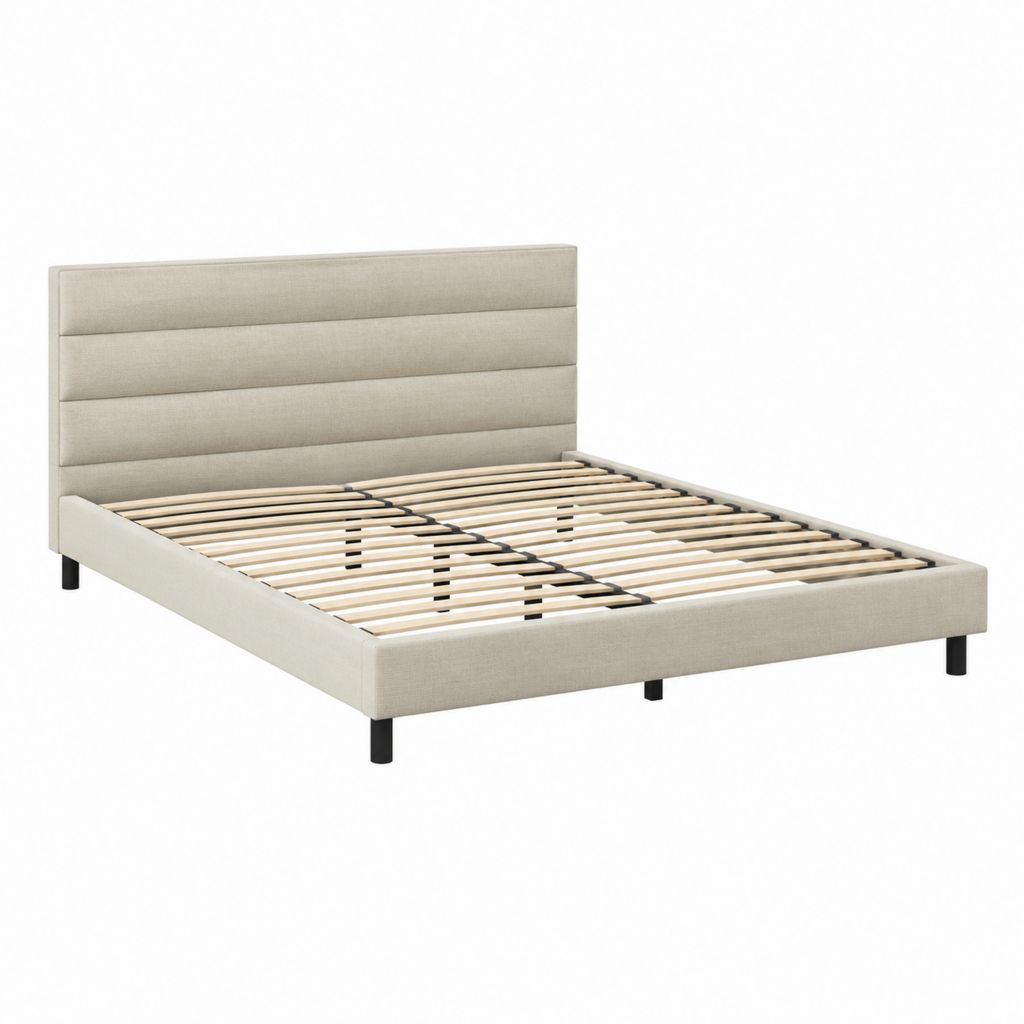 Polsterbett Beige mit Polyesterbezug und Lattenrost 160 x 200 cm